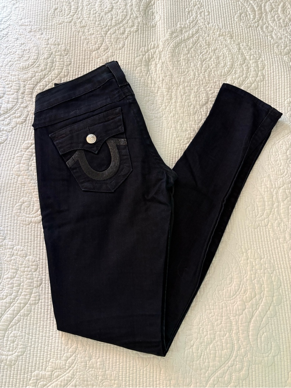 Vintage True Religion Women's Dark Blue Skinny Jeans